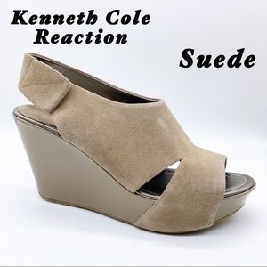 Kenneth Cole-Leather Taupe Banded Wedge Sandal 10
